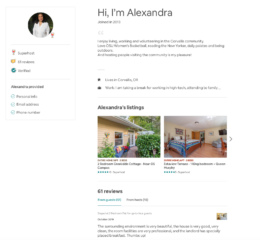 Screenshot of Alexandra's AirBnB Superhost profile
